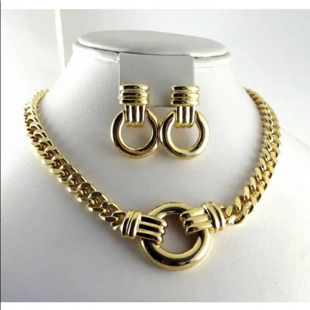 Vintage Bold Gold Necklace Earrings SET